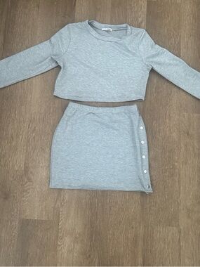 Fashion Nova Heather Gray Two-Piece Cropped Top + Skirt Set